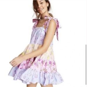 Love Shack Fancy x Target floral mini tiered dress with pockets tie straps
